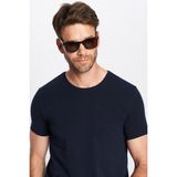 Tudors Erkek Slim Fit Dar Kesim Pamuklu Likralı Esnek Kumaş Basic Lacivert Bisiklet Yaka Tişört - XL