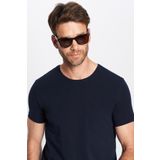 Tudors Erkek Slim Fit Dar Kesim Pamuklu Likralı Esnek Kumaş Basic Lacivert Bisiklet Yaka Tişört