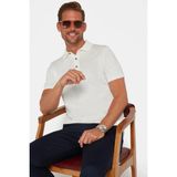 Tudors Erkek Slim Fit Dar Kesim Pamuklu Örme Triko Beyaz Polo Yaka Tişört - 3XL