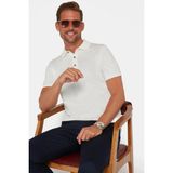 Tudors Erkek Slim Fit Dar Kesim Pamuklu Örme Triko Beyaz Polo Yaka Tişört - XL