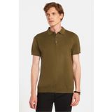 Tudors Erkek Slim Fit Dar Kesim Pamuklu Örme Triko Haki Polo Yaka Tişört