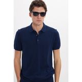 Tudors Erkek Slim Fit Dar Kesim Pamuklu Örme Triko Lacivert Polo Yaka Tişört - XL