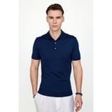 Tudors Erkek Slim Fit Dar Kesim Pamuklu Örme Triko Lacivert Polo Yaka Tişört
