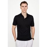 Tudors Erkek Slim Fit Dar Kesim Pamuklu Örme Triko Siyah Polo Yaka Tişört