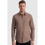 Tudors Erkek Slim Fit Dar Kesim Pamuklu Terry Cotton Kumaş Kolay Ütü Kahverengi Gömlek