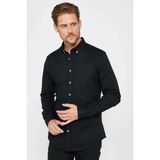 Tudors Erkek Slim Fit Dar Kesim Pamuklu Uzun Kollu Siyah Düğmeli Yaka Gömlek