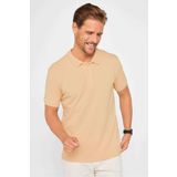 Tudors Erkek Slim Fit Dar Kesim Pamuklu Yumuşak Doku Kumaş Kıvrılmaz Yaka Bej Polo Yaka Tişört