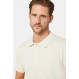 Tudors Erkek Slim Fit Dar Kesim Pamuklu Yumuşak Doku Kumaş Kıvrılmaz Yaka Ekru Polo Yaka Tişört
