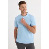 Tudors Erkek Slim Fit Dar Kesim Pamuklu Yumuşak Doku Kumaş Kıvrılmaz Yaka Mavi Polo Yaka Tişört