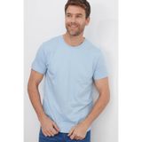 Tudors Erkek Slim Fit Dar Kesim Pamuklu Yumuşak Doku Likralı Esnek Kumaş Basic Bisiklet Yaka Tişört,Mavi S