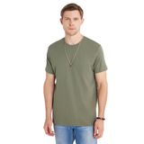 Tudors Erkek Slim Fit Dar Kesim Pamuklu Yumuşak Doku Likralı Esnek Kumaş Basic Bisiklet Yaka Tişört,Yeşil M 2007004378409