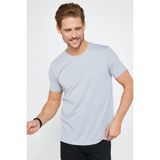 Tudors Erkek Slim Fit Dar Kesim Pamuklu Yumuşak Doku Likralı Esnek Kumaş Basic Gri Bisiklet Yaka Tişört - XL