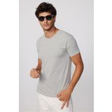 Tudors Erkek Slim Fit Dar Kesim Pamuklu Yumuşak Doku Likralı Esnek Kumaş Basic Gri Bisiklet Yaka Tişört