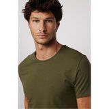 Tudors Erkek Slim Fit Dar Kesim Pamuklu Yumuşak Doku Likralı Esnek Kumaş Basic Haki Bisiklet Yaka Tişört - 2XL