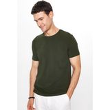 Tudors Erkek Slim Fit Dar Kesim Pamuklu Yumuşak Doku Likralı Esnek Kumaş Basic Haki Bisiklet Yaka Tişört - XL
