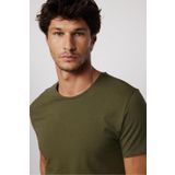 Tudors Erkek Slim Fit Dar Kesim Pamuklu Yumuşak Doku Likralı Esnek Kumaş Basic Haki Bisiklet Yaka Tişört