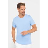 Tudors Erkek Slim Fit Dar Kesim Pamuklu Yumuşak Doku Likralı Esnek Kumaş Basic Mavi Bisiklet Yaka Tişört