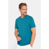 Tudors Erkek Slim Fit Dar Kesim Pamuklu Yumuşak Doku Likralı Esnek Kumaş Basic Petrol Bisiklet Yaka Tişört - XL