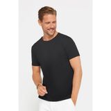Tudors Erkek Slim Fit Dar Kesim Pamuklu Yumuşak Doku Likralı Esnek Kumaş Basic Siyah Bisiklet Yaka Tişört - XS