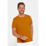 Tudors Erkek Slim Fit Dar Kesim Pamuklu Yumuşak Doku Likralı Esnek Kumaş Basic Taba Bisiklet Yaka Tişört - Tütün - XL
