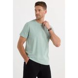 Tudors Erkek Slim Fit Dar Kesim Pamuklu Yumuşak Doku Likralı Esnek Kumaş Yeşil Bisiklet Yaka Tişört - 2XL