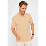 Tudors Erkek Slim Fit Dar Kesim Pamuklu Yumuşak Doku Nefes Alan Kumaş Kıvrılmaz Yaka Bej Polo Yaka Tişört - 2XL