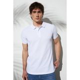 Tudors Erkek Slim Fit Dar Kesim Pamuklu Yumuşak Doku Nefes Alan Kumaş Kıvrılmaz Yaka Beyaz Polo Yaka Tişört - 3XL
