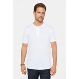 Tudors Erkek Slim Fit Dar Kesim Pamuklu Yumuşak Doku Nefes Alan Kumaş Kıvrılmaz Yaka Beyaz Polo Yaka Tişört - XL