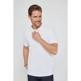Tudors Erkek Slim Fit Dar Kesim Pamuklu Yumuşak Doku Nefes Alan Kumaş Kıvrılmaz Yaka Beyaz Polo Yaka Tişört
