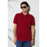 Tudors Erkek Slim Fit Dar Kesim Pamuklu Yumuşak Doku Nefes Alan Kumaş Kıvrılmaz Yaka Bordo Polo Yaka Tişört - XL
