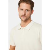 Tudors Erkek Slim Fit Dar Kesim Pamuklu Yumuşak Doku Nefes Alan Kumaş Kıvrılmaz Yaka Ekru Polo Yaka Tişört - XL