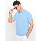 Tudors Erkek Slim Fit Dar Kesim Pamuklu Yumuşak Doku Nefes Alan Kumaş Kıvrılmaz Yaka Mavi Polo Yaka Tişört - 2XL