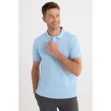 Tudors Erkek Slim Fit Dar Kesim Pamuklu Yumuşak Doku Nefes Alan Kumaş Kıvrılmaz Yaka Mavi Polo Yaka Tişört - 3XL