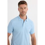 Tudors Erkek Slim Fit Dar Kesim Pamuklu Yumuşak Doku Nefes Alan Kumaş Kıvrılmaz Yaka Mavi Polo Yaka Tişört - XL