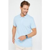 Tudors Erkek Slim Fit Dar Kesim Pamuklu Yumuşak Doku Nefes Alan Kumaş Kıvrılmaz Yaka Mavi Polo Yaka Tişört