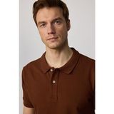 Tudors Erkek Slim Fit Dar Kesim Pamuklu Yumuşak Doku Nefes Alan Kumaş Polo Yaka Tişört,Kahverengi Xs
