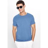 Tudors Erkek Slim Fit Dar Kesim Pamuklu Yumuşak Dokulu Esnek Kumaş Düz Basic Mavi Bisiklet Yaka Tişört