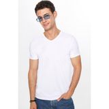 Tudors Erkek Slim Fit Dar Kesim Pamuklu Yumuşak Dokulu Likralı Esnek Kumaş Düz Basic Beyaz V Yaka Tişört - XL