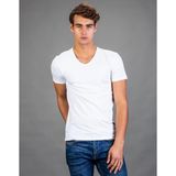 Tudors Erkek Slim Fit Dar Kesim Pamuklu Yumuşak Dokulu Likralı Esnek Kumaş Düz Basic Beyaz V Yaka Tişört