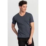 Tudors Erkek Slim Fit Dar Kesim Pamuklu Yumuşak Dokulu Likralı Esnek Kumaş Düz Basic Gri V Yaka Tişört - XS