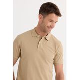 Tudors Erkek Slim Fit Dar Kesim Pamuklu Yumuşak Dokulu Serin Tutan Kumaş Düz Pike Bej Polo Yaka Tişört - XL - Bej-1