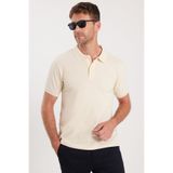 Tudors Erkek Slim Fit Dar Kesim Pamuklu Yumuşak Dokulu Serin Tutan Kumaş Düz Pike Ekru Polo Yaka Tişört