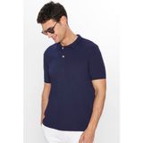 Tudors Erkek Slim Fit Dar Kesim Pamuklu Yumuşak Dokulu Serin Tutan Kumaş Düz Pike Lacivert Polo Yaka Tişört