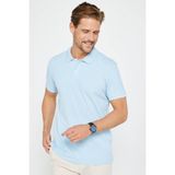 Tudors Erkek Slim Fit Dar Kesim Pamuklu Yumuşak Dokulu Serin Tutan Kumaş Düz Pike Mavi Polo Yaka Tişört