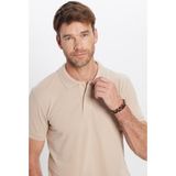 Tudors Erkek Slim Fit Dar Kesim Pamuklu Yumuşak Dokulu Serin Tutan Kumaş Düz Pike Taş Renk Polo Yaka Tişört - XL