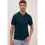 Tudors Erkek Slim Fit Dar Kesim Pamuklu Yumuşak Dokulu Serin Tutan Kumaş Düz Pike Yeşil Polo Yaka Tişört - Petrol - Yeşil - 2XL