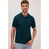Tudors Erkek Slim Fit Dar Kesim Pamuklu Yumuşak Dokulu Serin Tutan Kumaş Düz Pike Yeşil Polo Yaka Tişört - Petrol - Yeşil