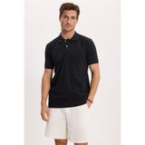 Tudors Erkek Slim Fit Dar Kesim Premium Seri %100 Pamuk Yumuşak Dokulu Merserize Siyah Polo Yaka Tişört