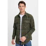Tudors Erkek Slim Fit Dar Kesim Spor Yaka Çift Cep Kapaklı Kareli Gömlek - Haki - Bej