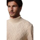Tudors Erkek Slim Fit Dar Kesim Tam Balıkçı Yaka Desenli Krem Triko Kazak,Bej M